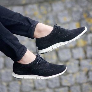 COLE HAAN zerogrand suede lace up oxfords black shoes size 8